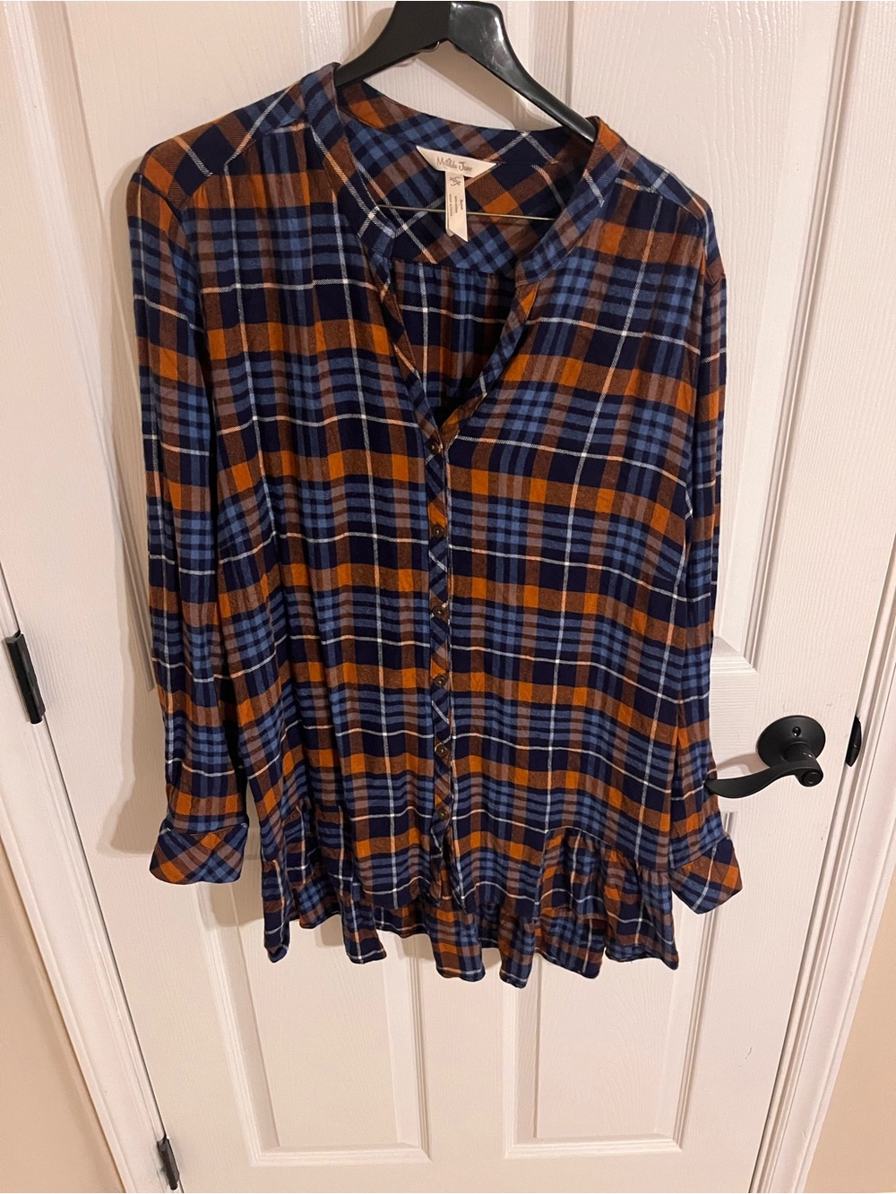 Matilda Jane Navy and Orange Plaid Button-Up Blouse